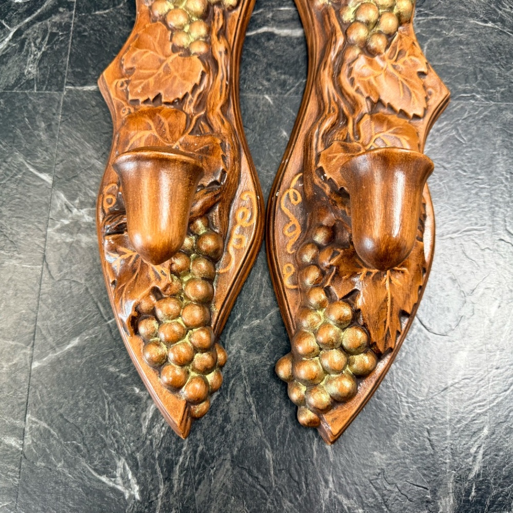 1970’s Wall Sconces with Grape Decor and Candles - Picture 4 of 16